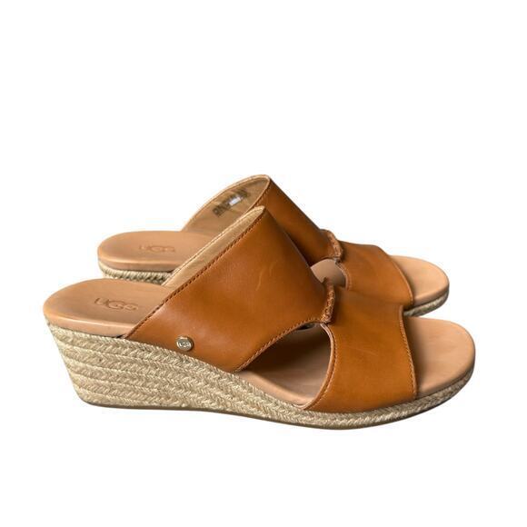 UGG Eirene Leather Espadrille Wedge Sandal Tan Brown Size 10 - Picture 3 of 11